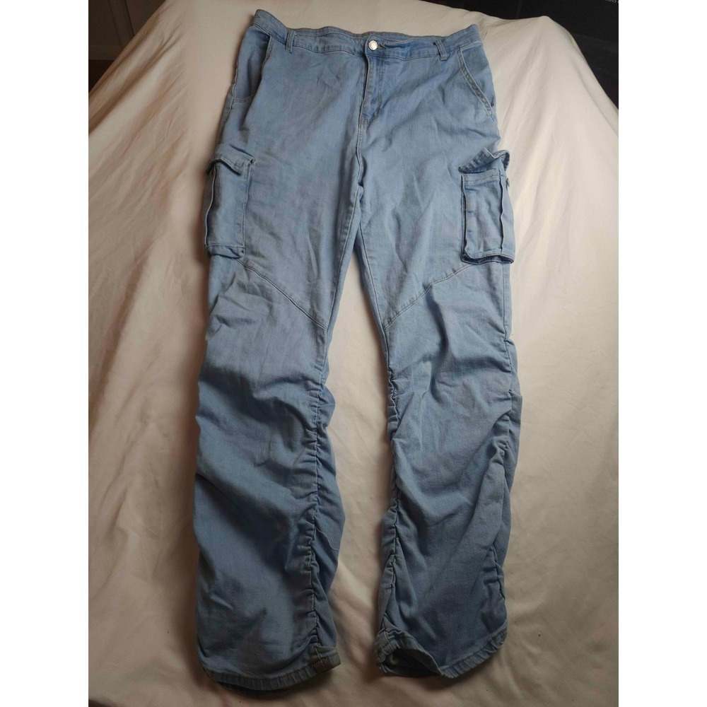 Daisy Cargo Pants Womens 2XL Blue Denim Ruched Leg Utility Streetwear Casual